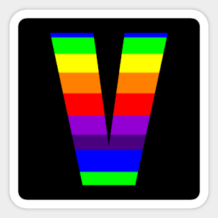 The Letter V in Rainbow Stripes Sticker